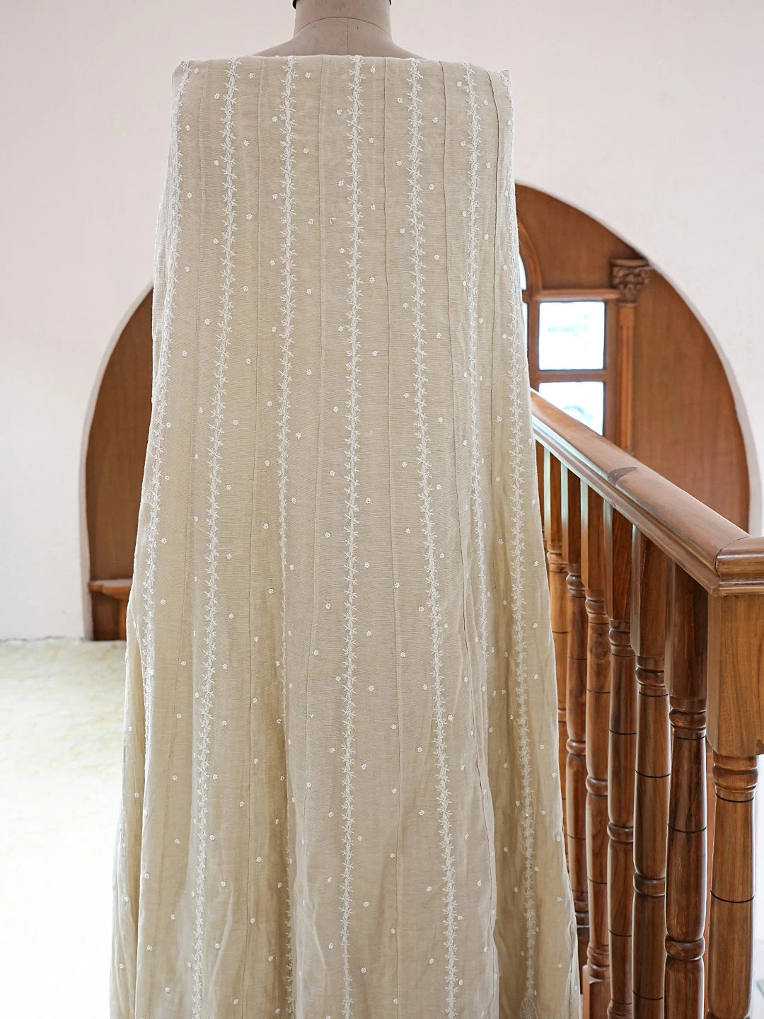 Ada Hand Embroidered Fawn Tissue Lucknowi Chikankari Semi-Stitched Anarkali Kurta Dupatta Set With Cutdana Work 01A741857