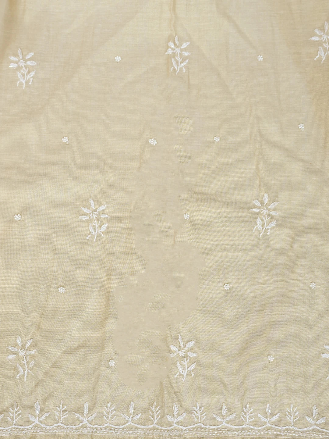 Ada Hand Embroidered Fawn Tissue Lucknowi Chikankari Semi-Stitched Anarkali Kurta Dupatta Set With Cutdana Work 01A741857