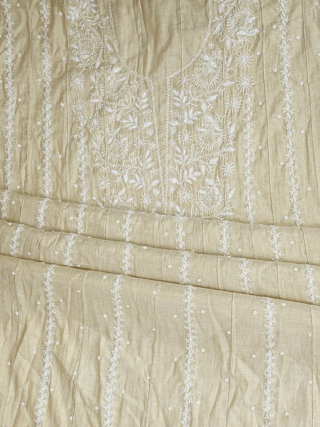Ada Hand Embroidered Fawn Tissue Lucknowi Chikankari Semi-Stitched Anarkali Kurta Dupatta Set With Cutdana Work 01A741857