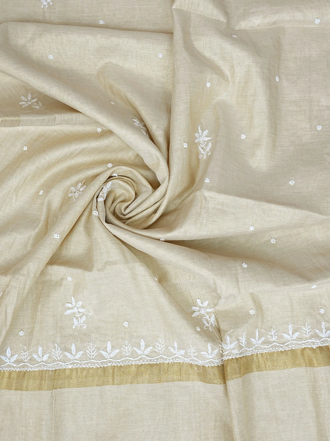 Ada Hand Embroidered Fawn Tissue Lucknowi Chikankari Semi-Stitched Anarkali Kurta Dupatta Set With Cutdana Work 01A741857
