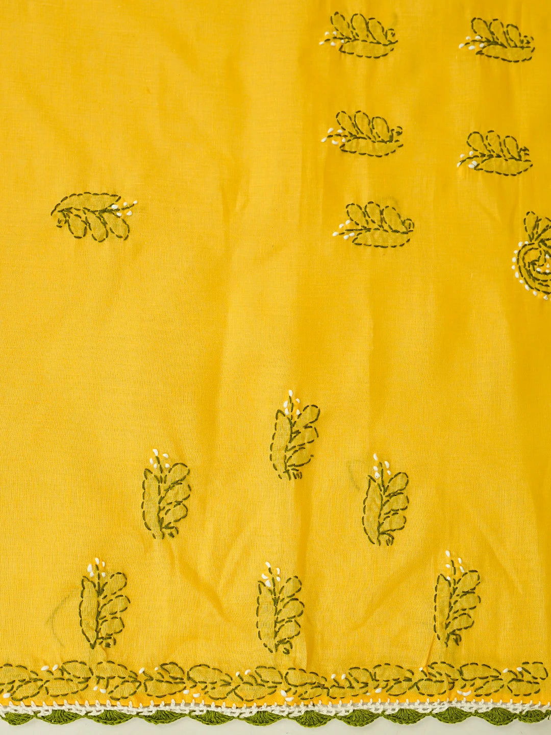Ada Hand Embroidered Yellow Cotton Lucknowi Chikankari Unstitched Suit Piece 01A853065
