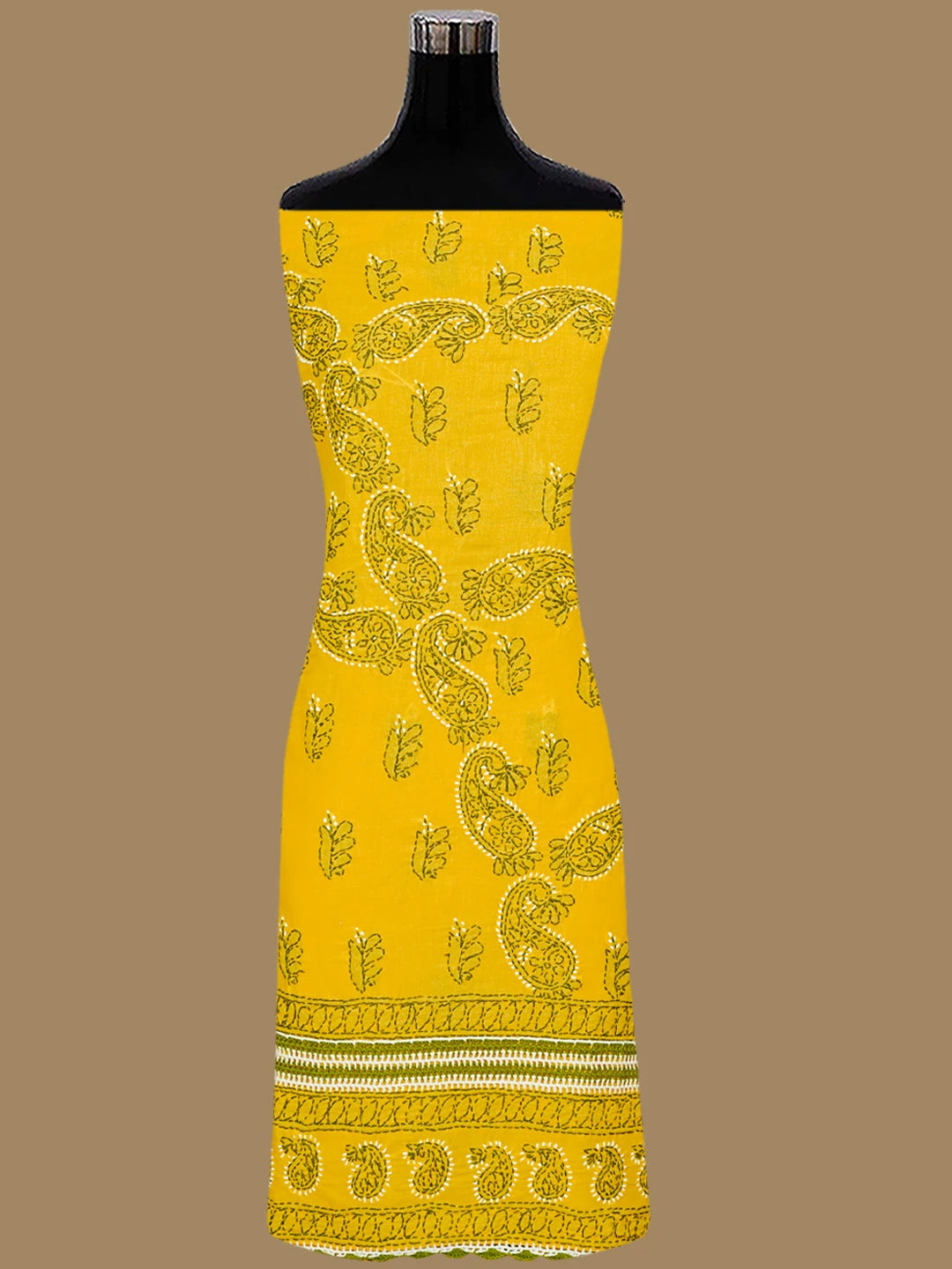 Ada Hand Embroidered Yellow Cotton Lucknowi Chikankari Unstitched Suit Piece 01A853065