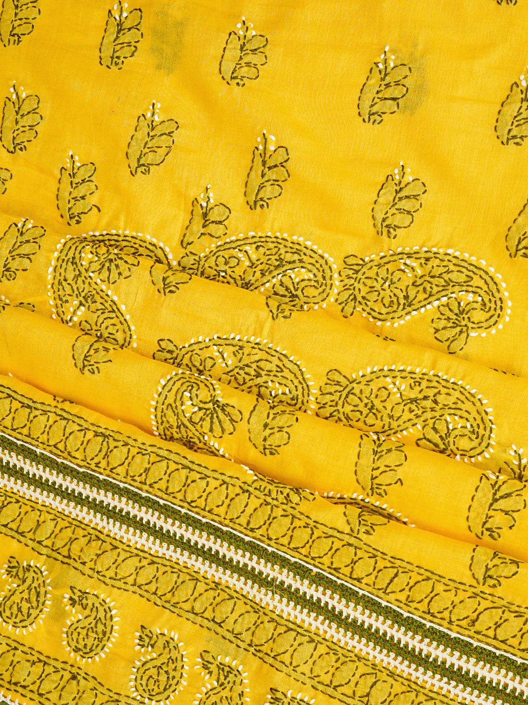 Ada Hand Embroidered Yellow Cotton Lucknowi Chikankari Unstitched Suit Piece 01A853065