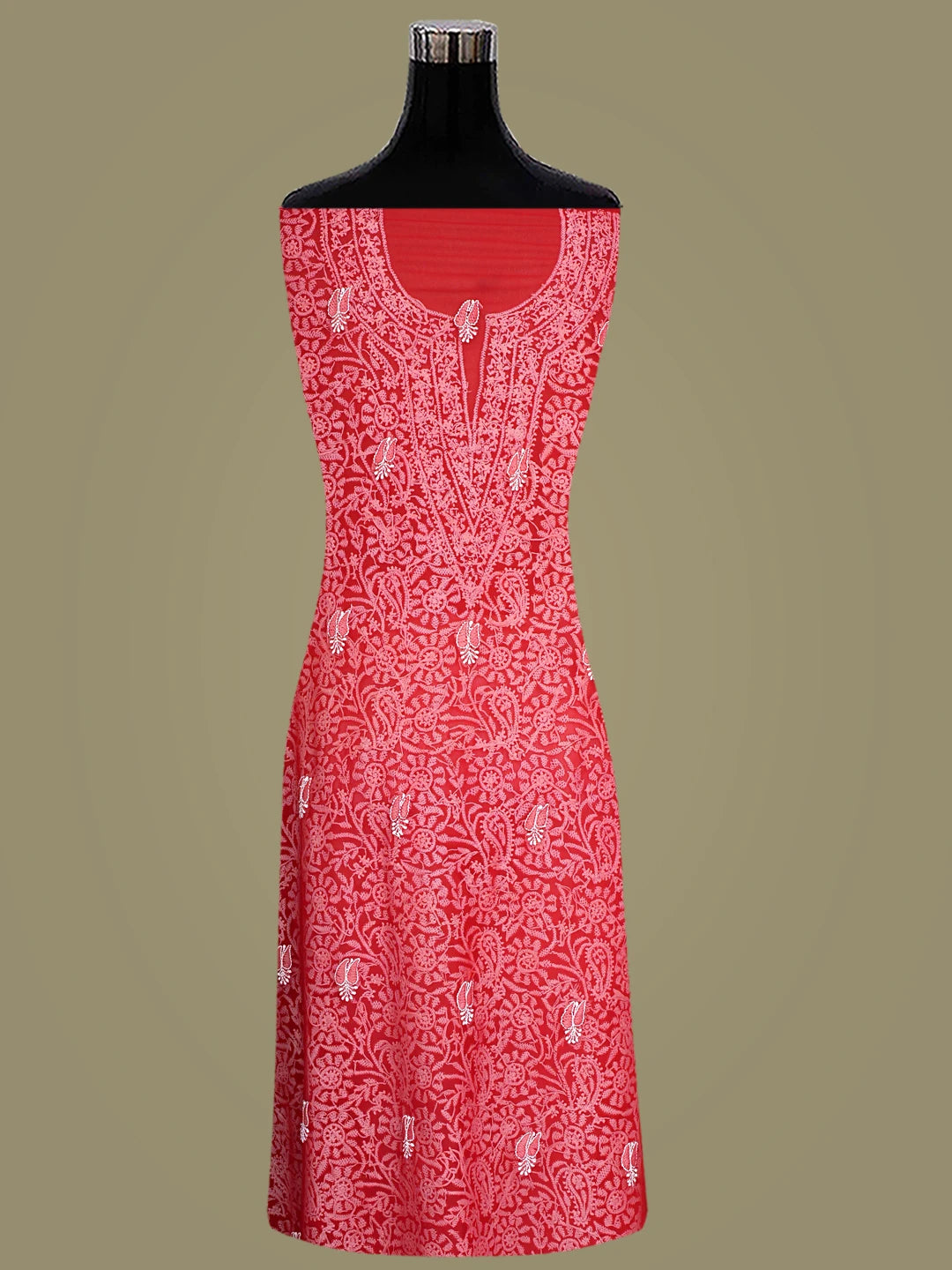 Ada Hand Embroidered Red Georgette Lucknowi Chikankari Unstitched Suit Piece 01A149093