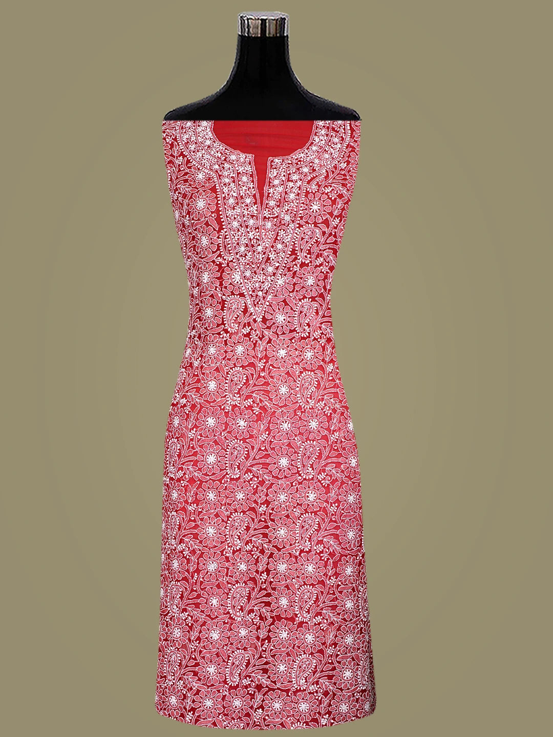 Ada Hand Embroidered Red Georgette Lucknowi Chikankari Unstitched Suit Piece 01A149093