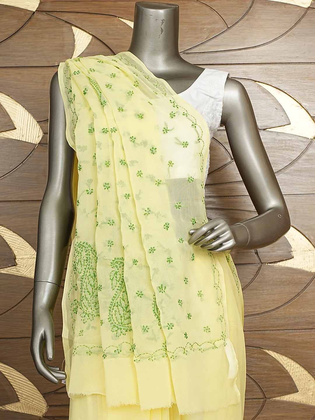 Ada Hand Embroidered Lemon Georgette Lucknowi Chikankari Saree With Blouse 01A853748