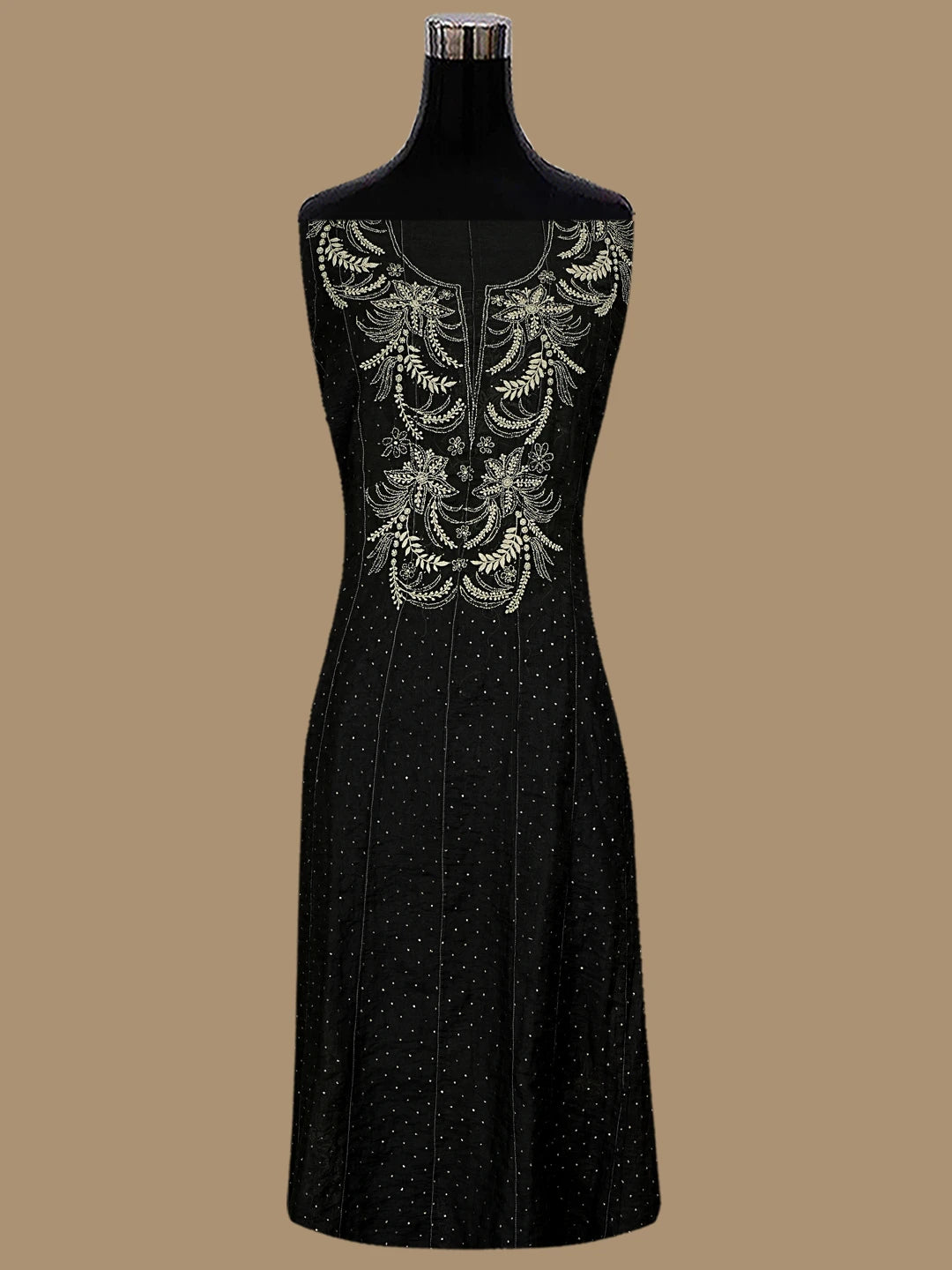Ada Hand Embroidered Black Chanderi Lucknowi Chikankari Semi-Stitched Anarkali Kurta Dupatta Set With Muqaish Work A512721