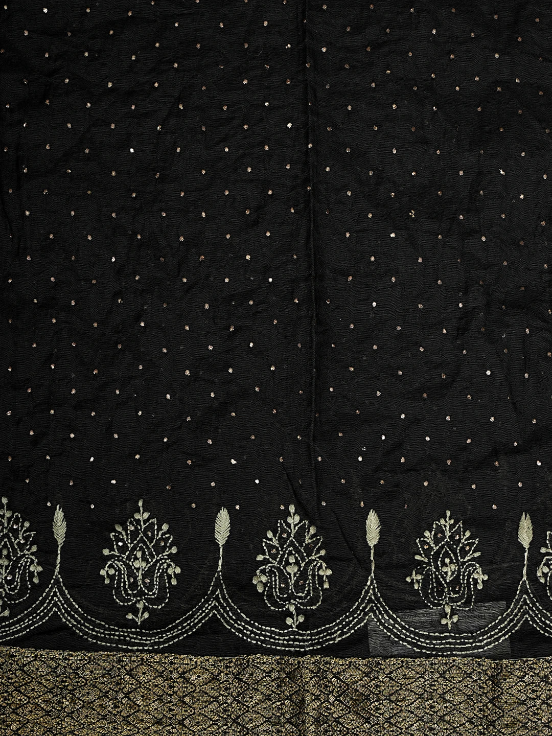 Ada Hand Embroidered Black Chanderi Lucknowi Chikankari Semi-Stitched Anarkali Kurta Dupatta Set With Muqaish Work A512721