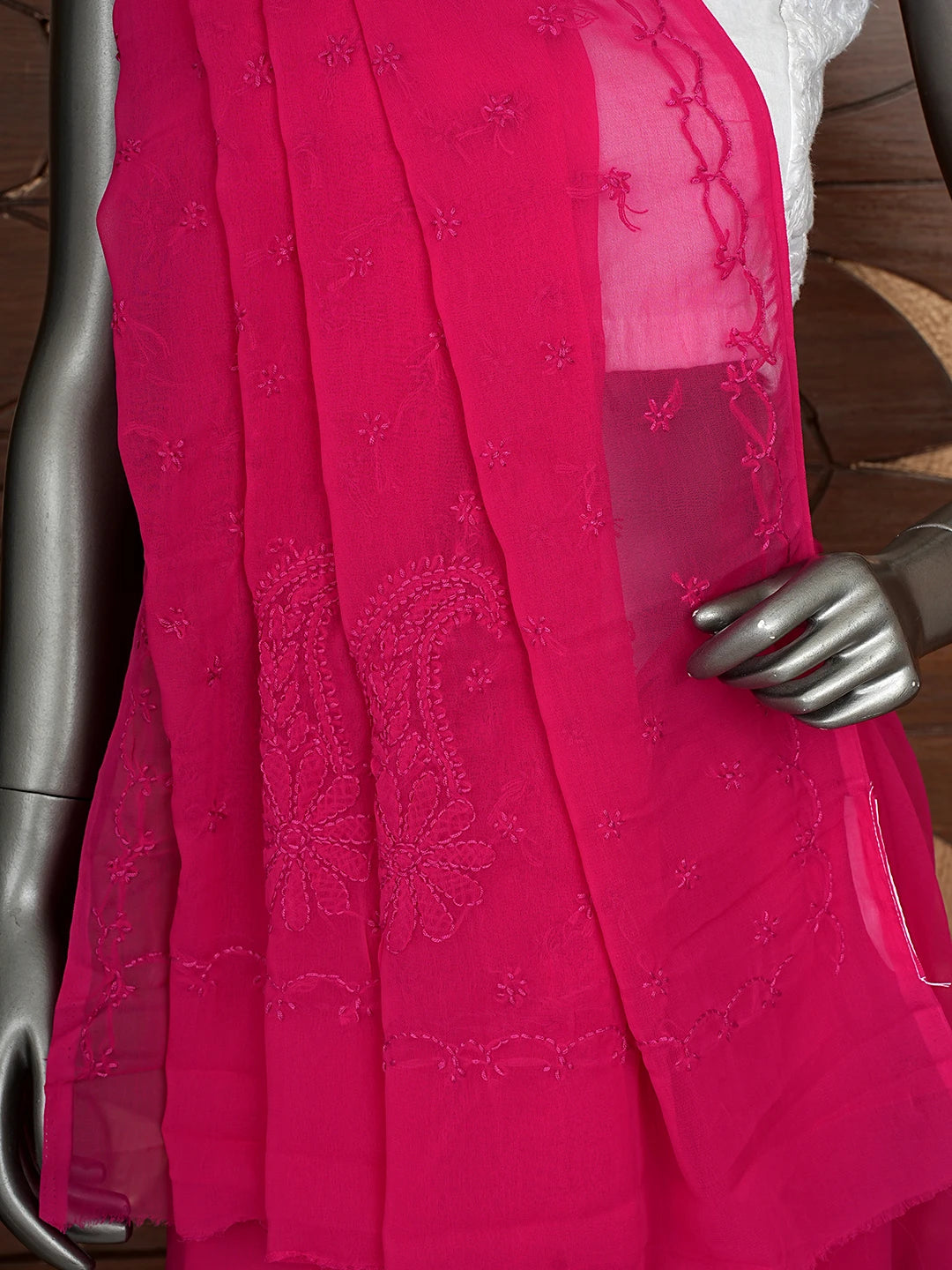 Ada Hand Embroidered Red Georgette Lucknowi Chikankari Saree With Blouse 01A853722