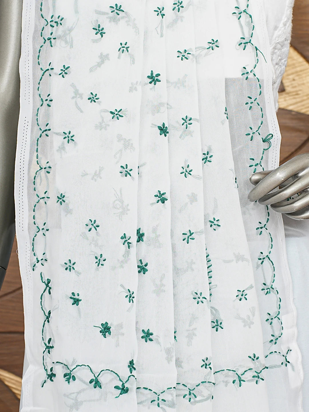 Ada Hand Embroidered Milk White Georgette Lucknowi Chikankari Saree With Blouse 01A853750