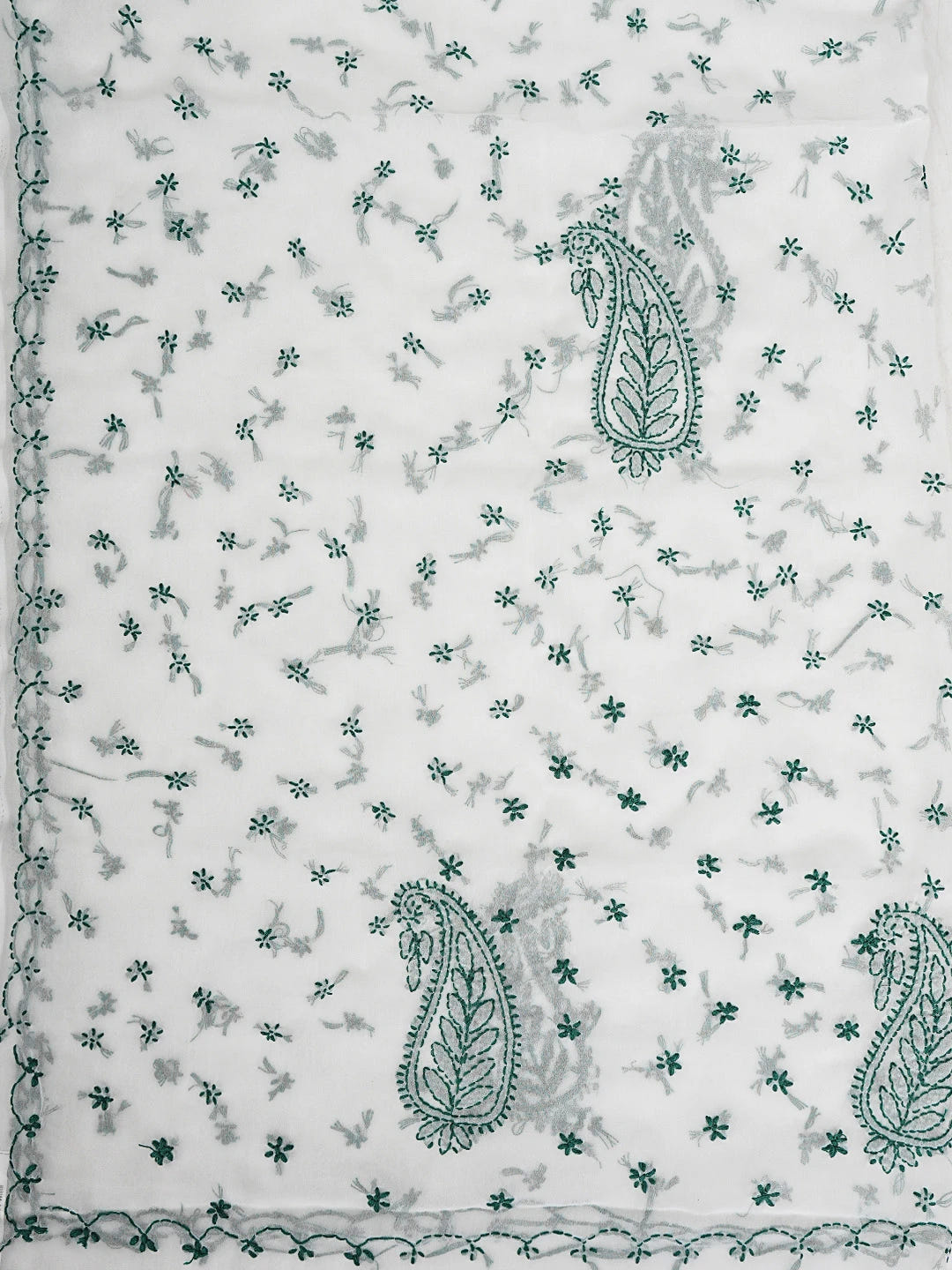Ada Hand Embroidered Milk White Georgette Lucknowi Chikankari Saree With Blouse 01A853750