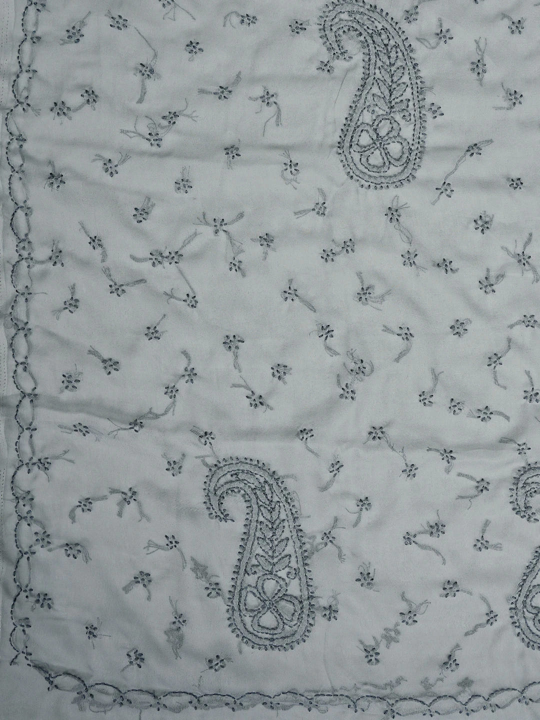 Ada Hand Embroidered Grey Georgette Lucknowi Chikankari Saree With Blouse 01A853721