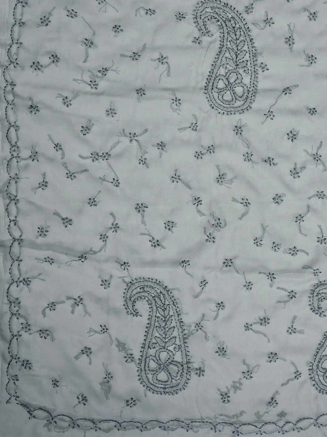 Ada Hand Embroidered Grey Georgette Lucknowi Chikankari Saree With Blouse 01A853721