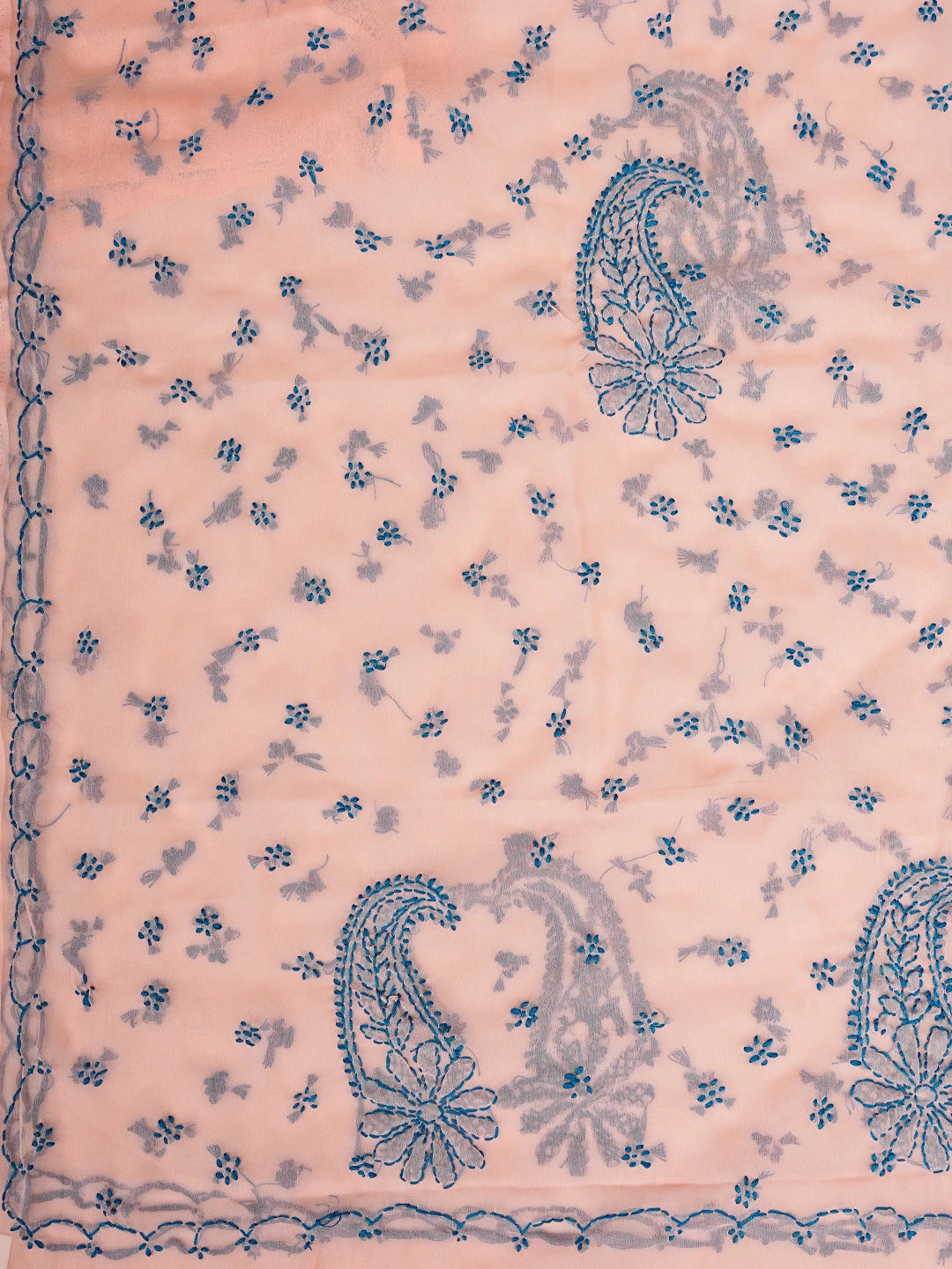 Ada Hand Embroidered Peach Georgette Lucknowi Chikankari Saree With Blouse 01A853718