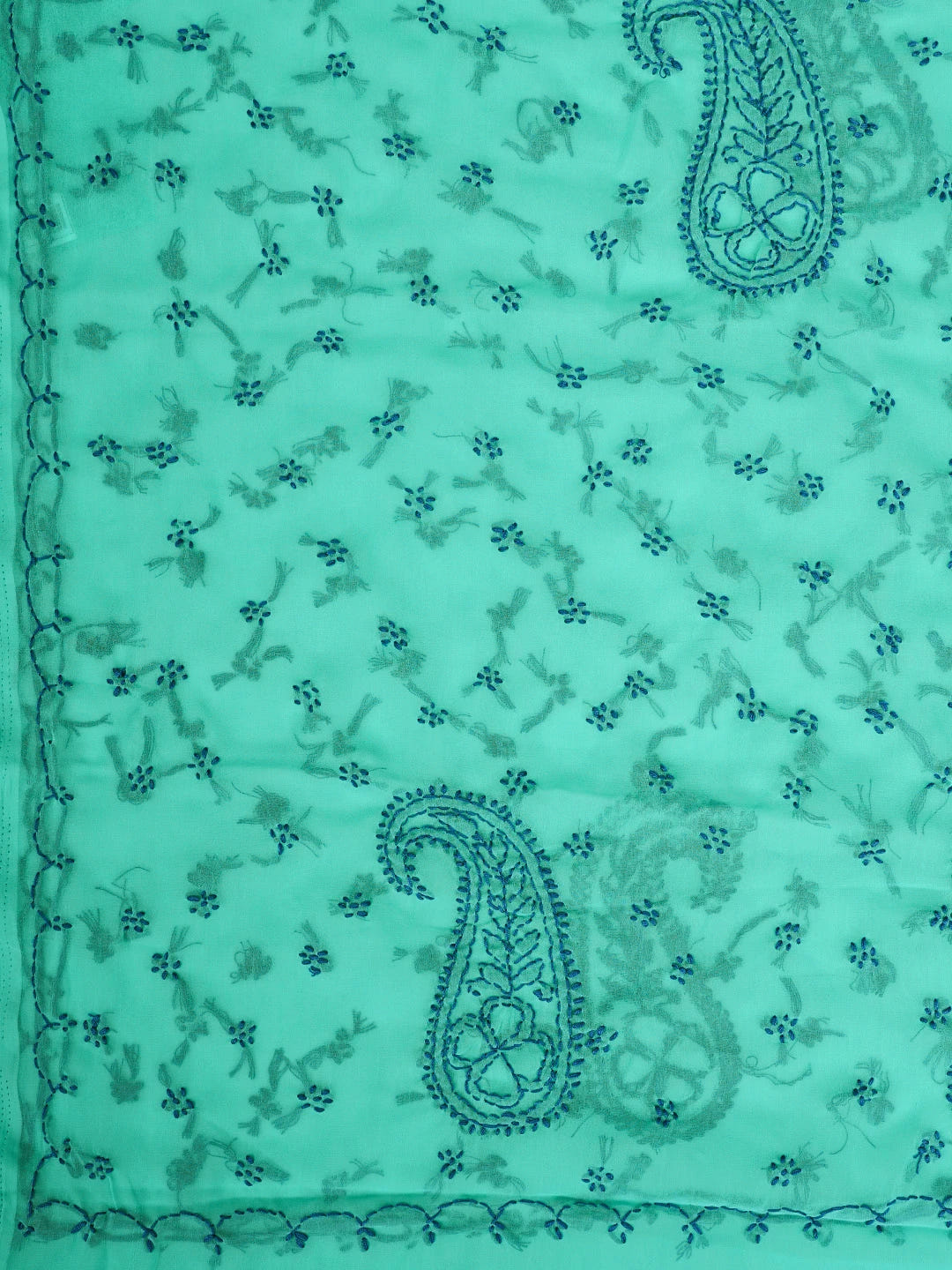 Ada Hand Embroidered Jungle Green Georgette Lucknowi Chikankari Saree With Blouse 01A853753