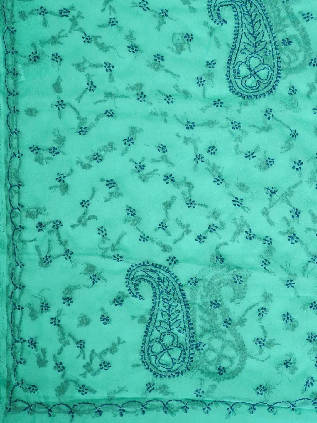 Ada Hand Embroidered Jungle Green Georgette Lucknowi Chikankari Saree With Blouse 01A853753