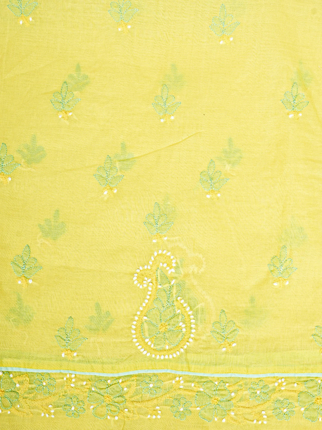 Ada Hand Embroidered Yellow Cotton Lucknowi Chikankari Unstitched Suit Set 01A821872