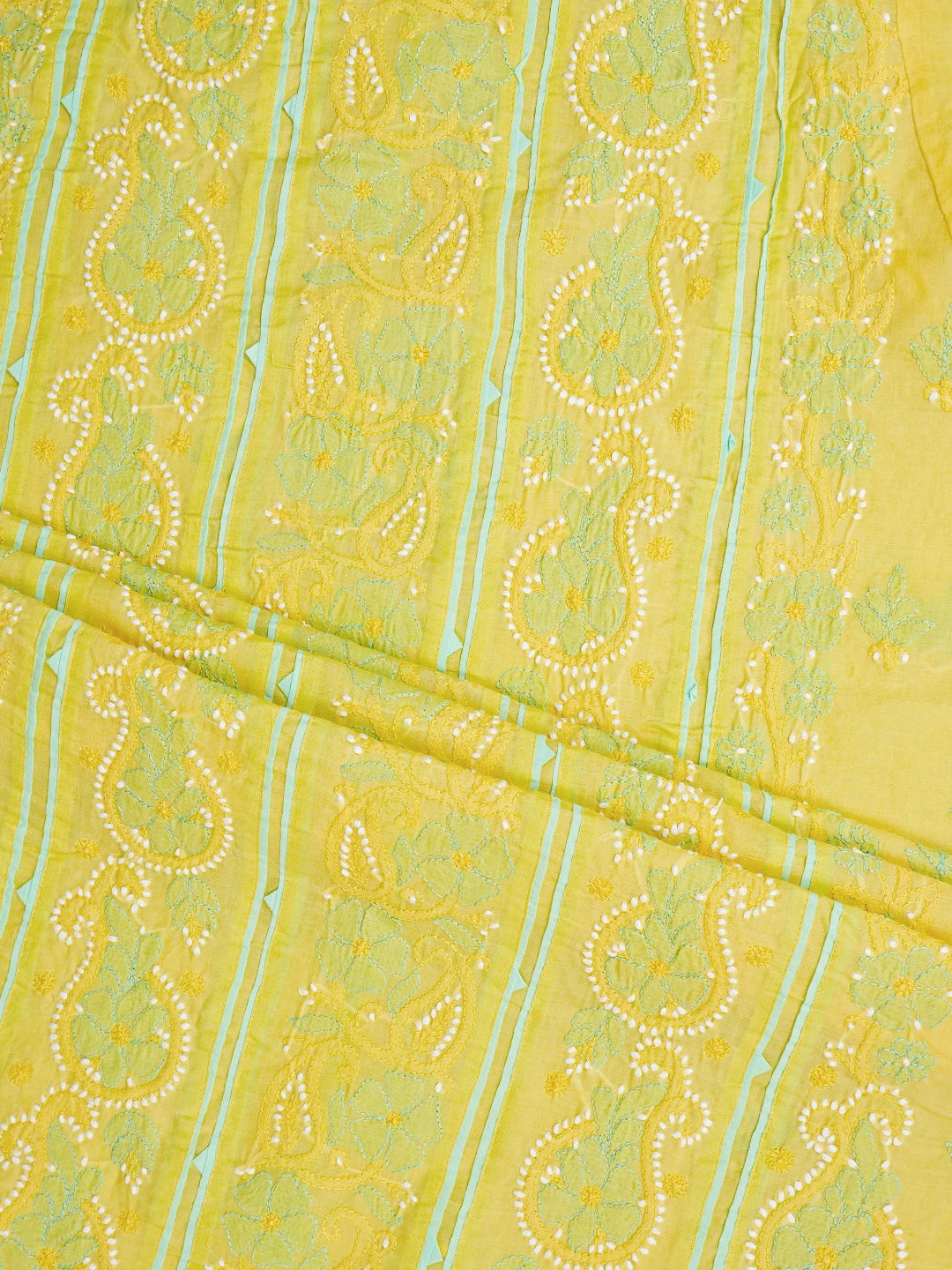 Ada Hand Embroidered Yellow Cotton Lucknowi Chikankari Unstitched Suit Set 01A821872