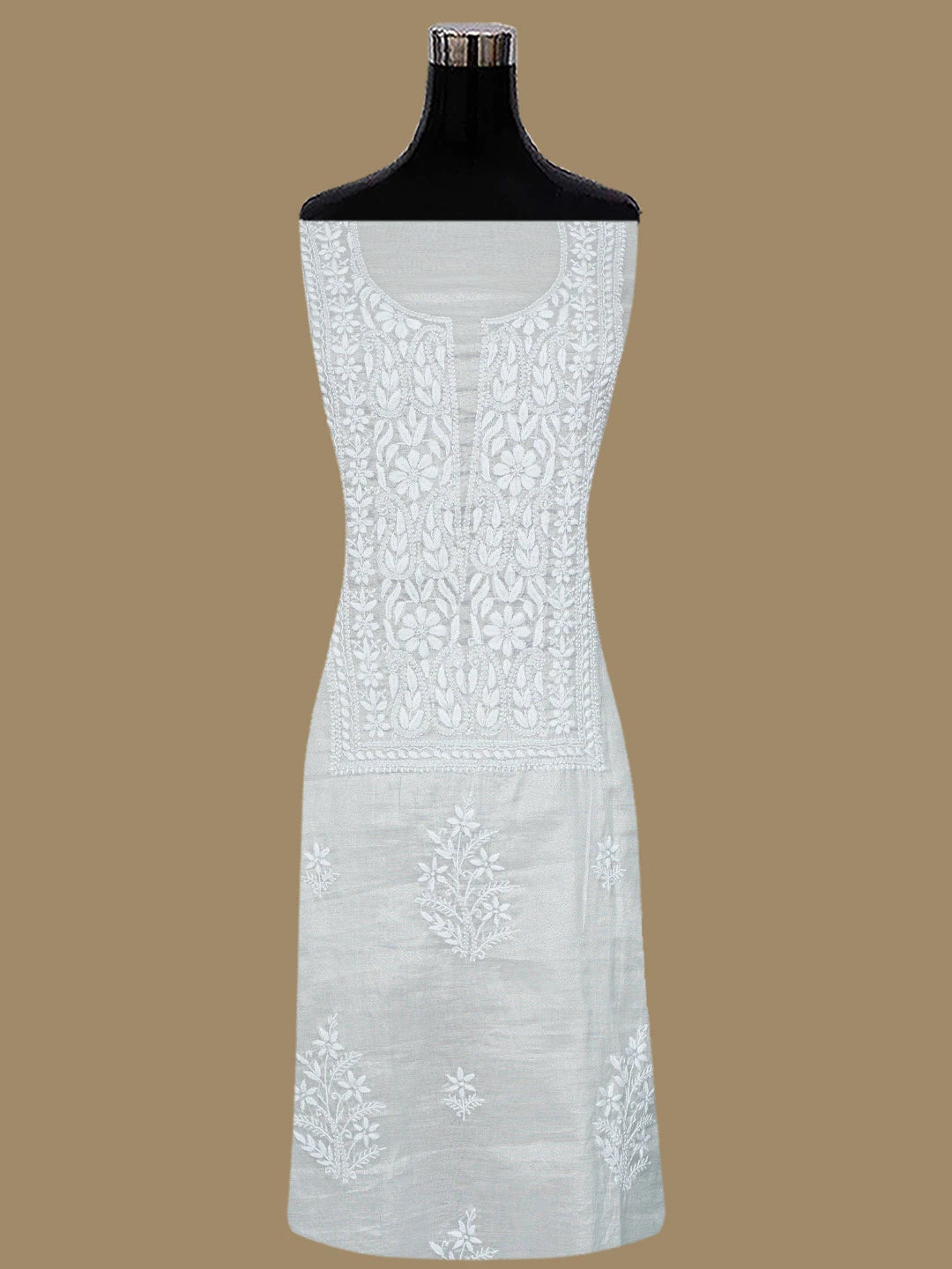 Ada Hand Embroidered Silver Grey Tissue Lucknowi Chikankari Unstitched Kurta Dupatta Set 01A810670