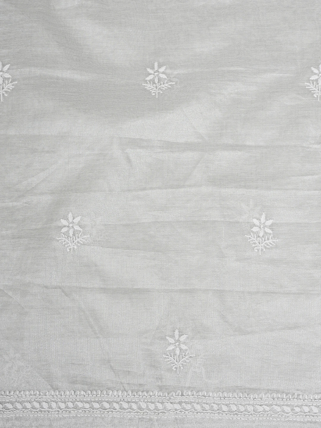 Ada Hand Embroidered Silver Grey Tissue Lucknowi Chikankari Unstitched Kurta Dupatta Set 01A810670