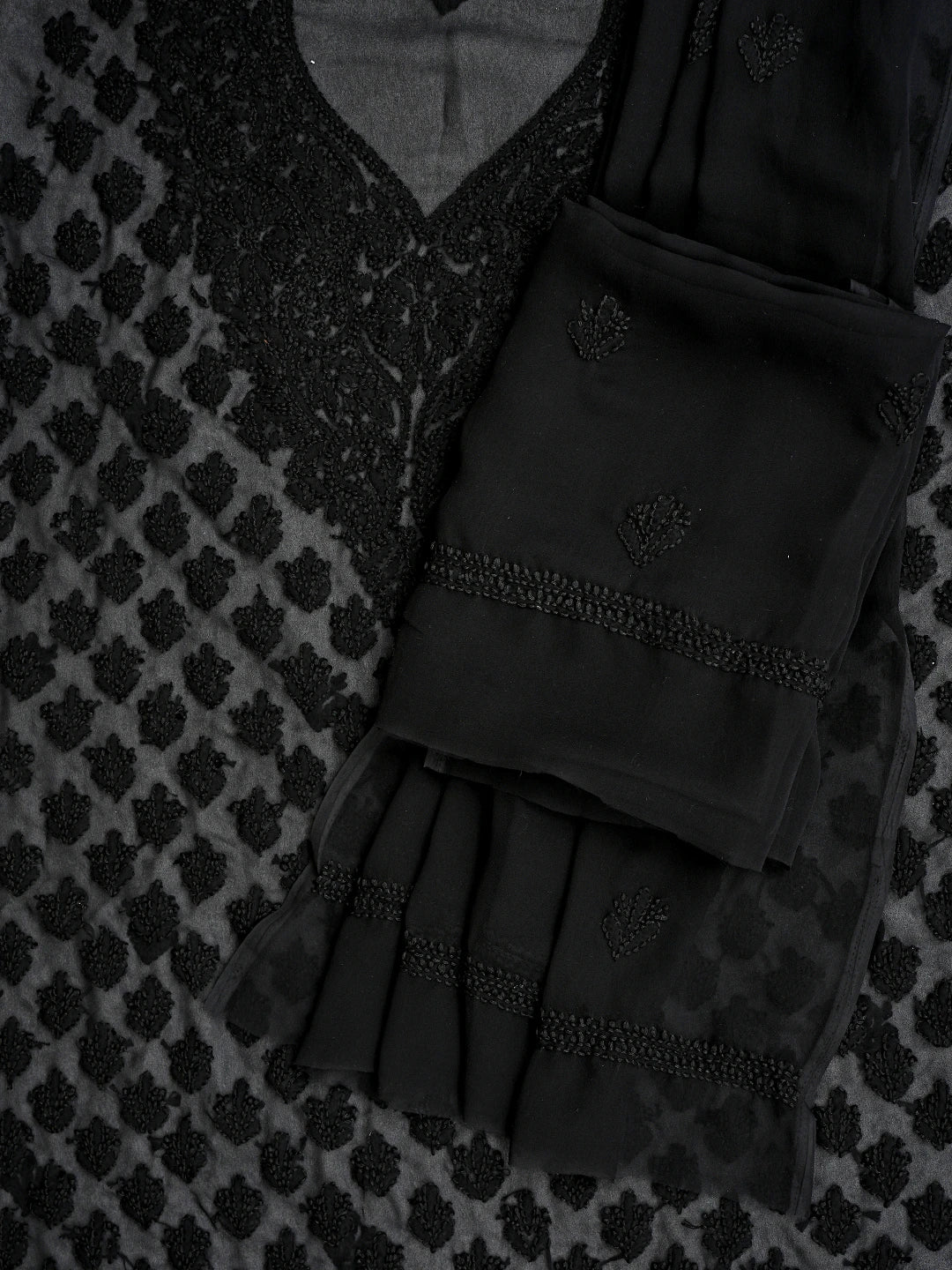 Ada Hand Embroidered Black Georgette Lucknowi Chikankari Unstitched Suit Piece 01A823782