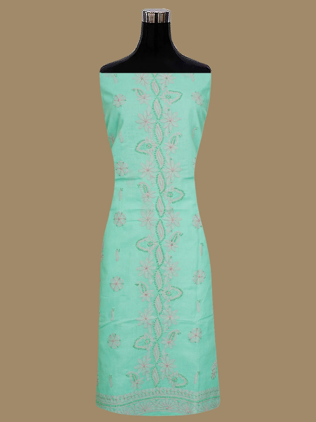 Ada Hand Embroidered Sea Green Cotton Lucknowi Chikankari Unstitched Suit Set 01A821837