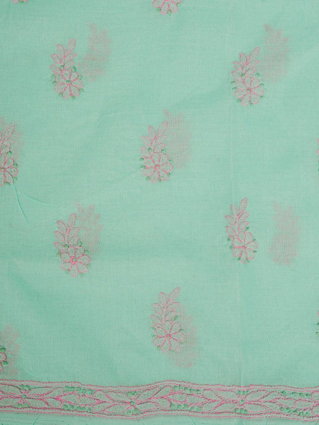 Ada Hand Embroidered Sea Green Cotton Lucknowi Chikankari Unstitched Suit Set 01A821837