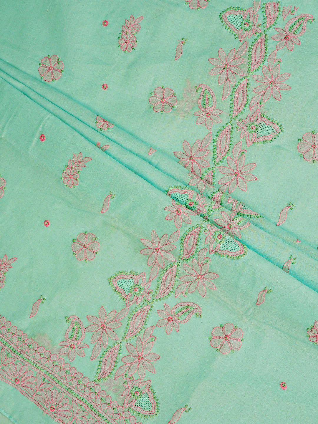 Ada Hand Embroidered Sea Green Cotton Lucknowi Chikankari Unstitched Suit Set 01A821837