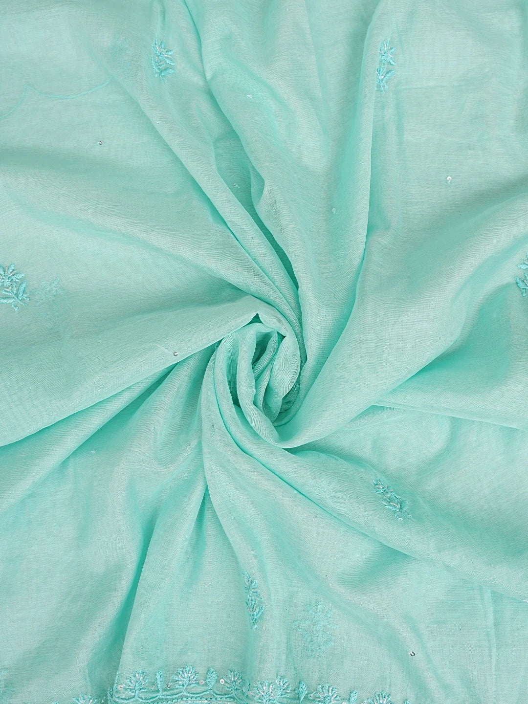 Ada Hand Embroidered Sea Green Chanderi Lucknowi Chikankari Unstitched Kurta Dupatta Set With Cutdana Work 01A778620