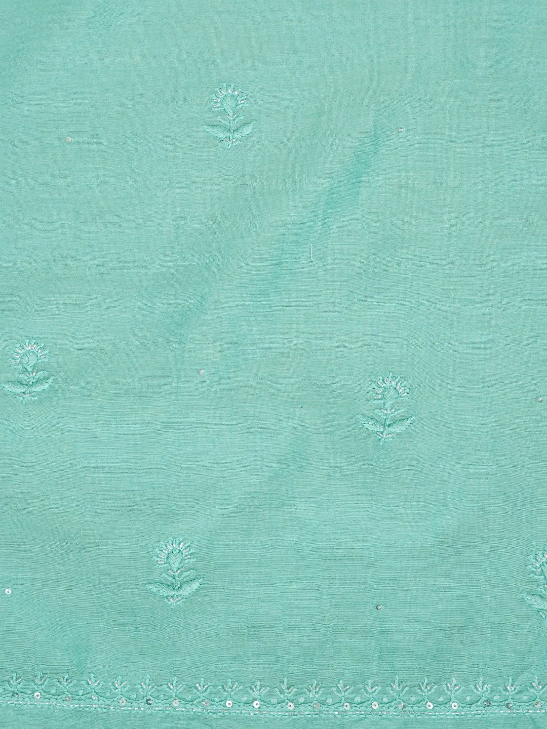 Ada Hand Embroidered Sea Green Chanderi Lucknowi Chikankari Unstitched Kurta Dupatta Set With Cutdana Work 01A778620