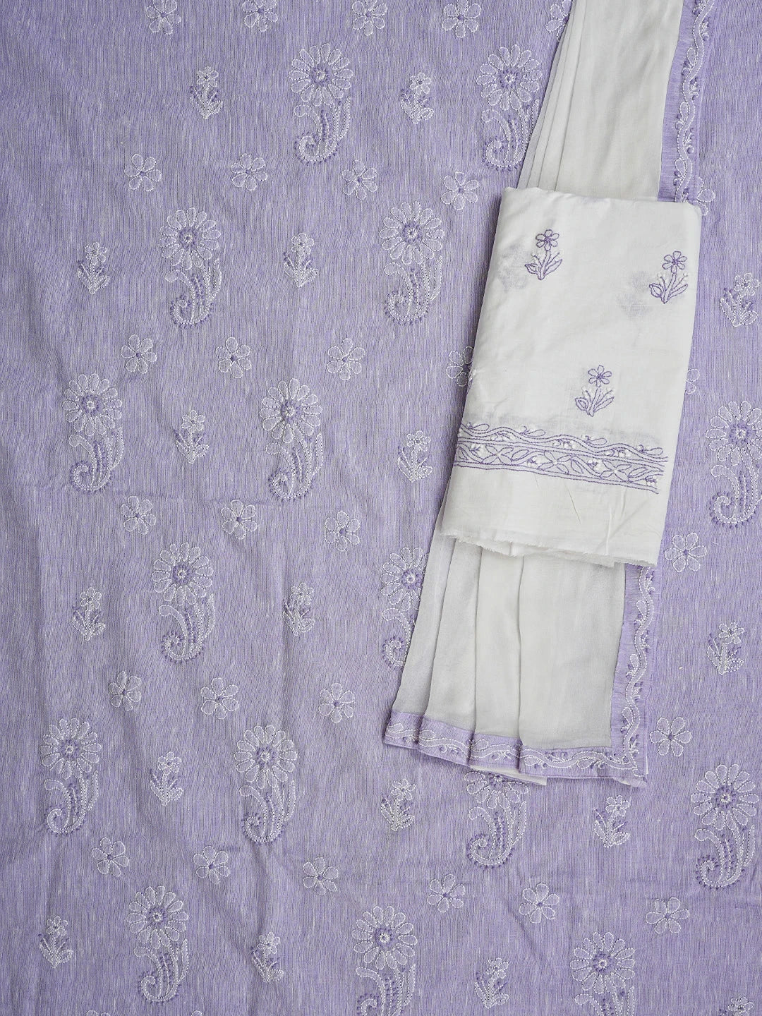Ada Hand Embroidered Mauve Linen Lucknowi Chikankari Unstitched Suit Set 01A836605
