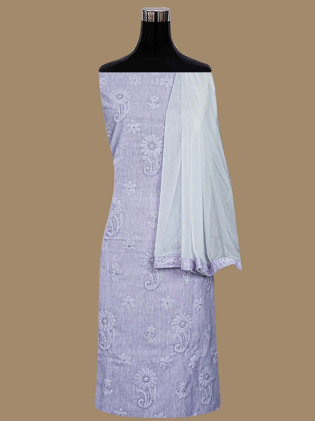 Ada Hand Embroidered Mauve Linen Lucknowi Chikankari Unstitched Suit Set 01A836605