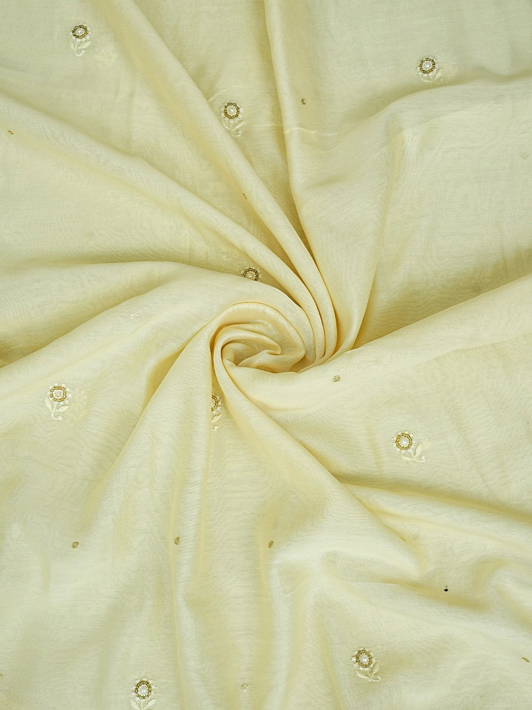 Ada Hand Embroidered Beige Chanderi Lucknowi Chikankari Unstitched Kurta Dupatta Set With Pearl Work 01A525862