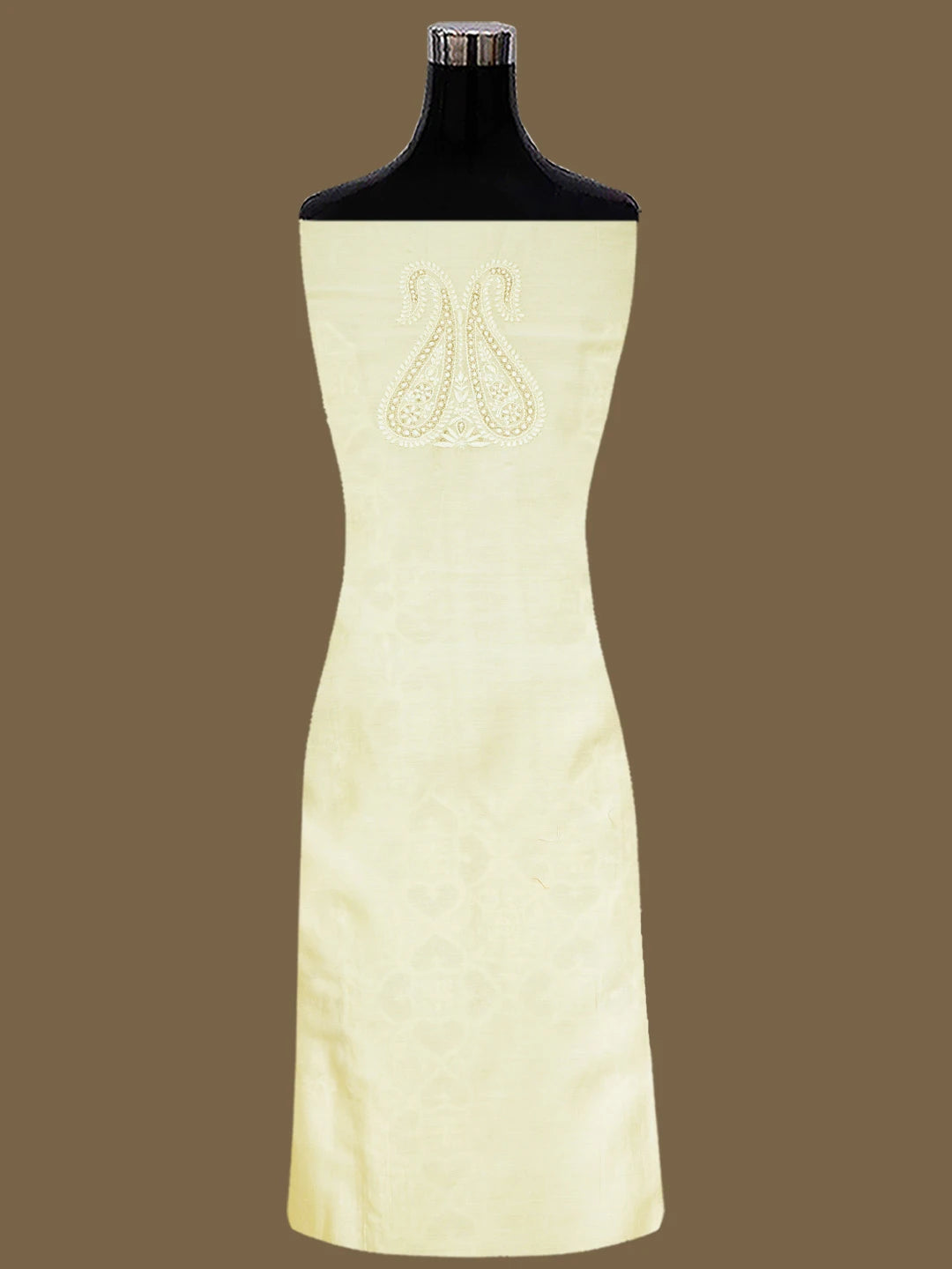 Ada Hand Embroidered Beige Chanderi Lucknowi Chikankari Unstitched Kurta Dupatta Set With Pearl Work 01A525862
