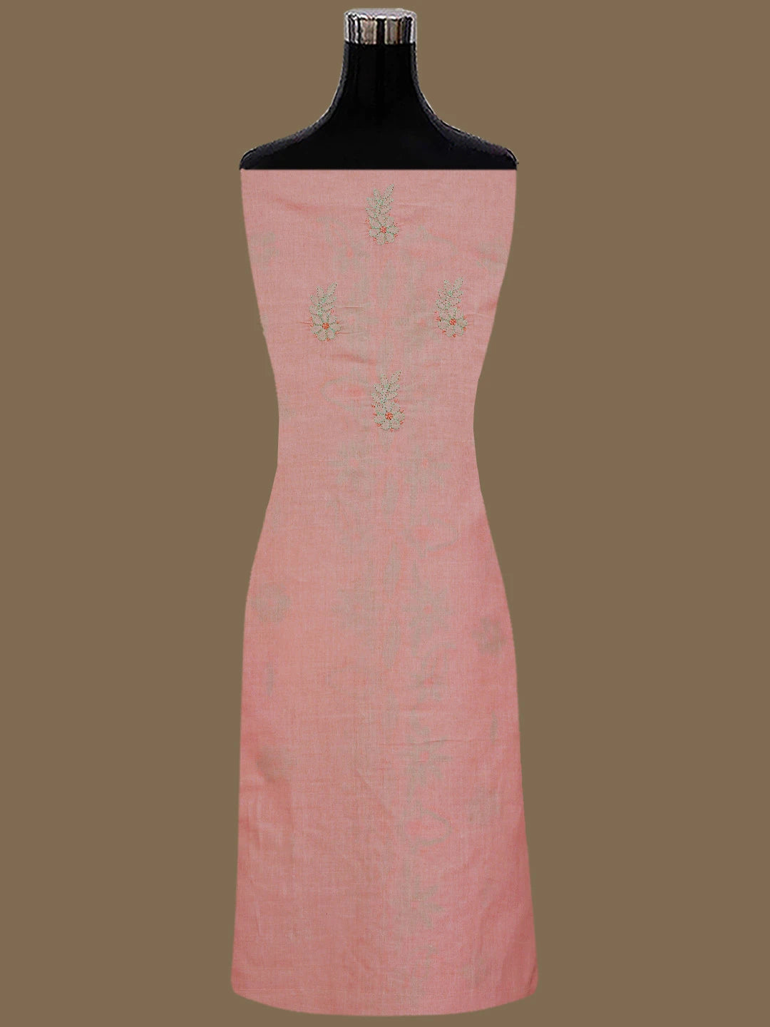 Ada Hand Embroidered Peach Cotton Lucknowi Chikankari Unstitched Suit Set 01A821814