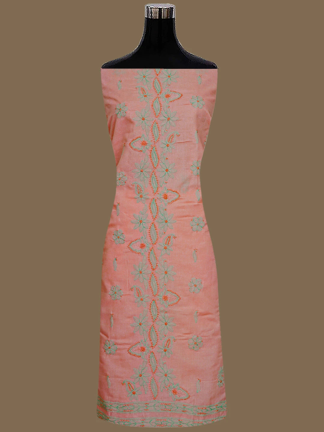 Ada Hand Embroidered Peach Cotton Lucknowi Chikankari Unstitched Suit Set 01A821814