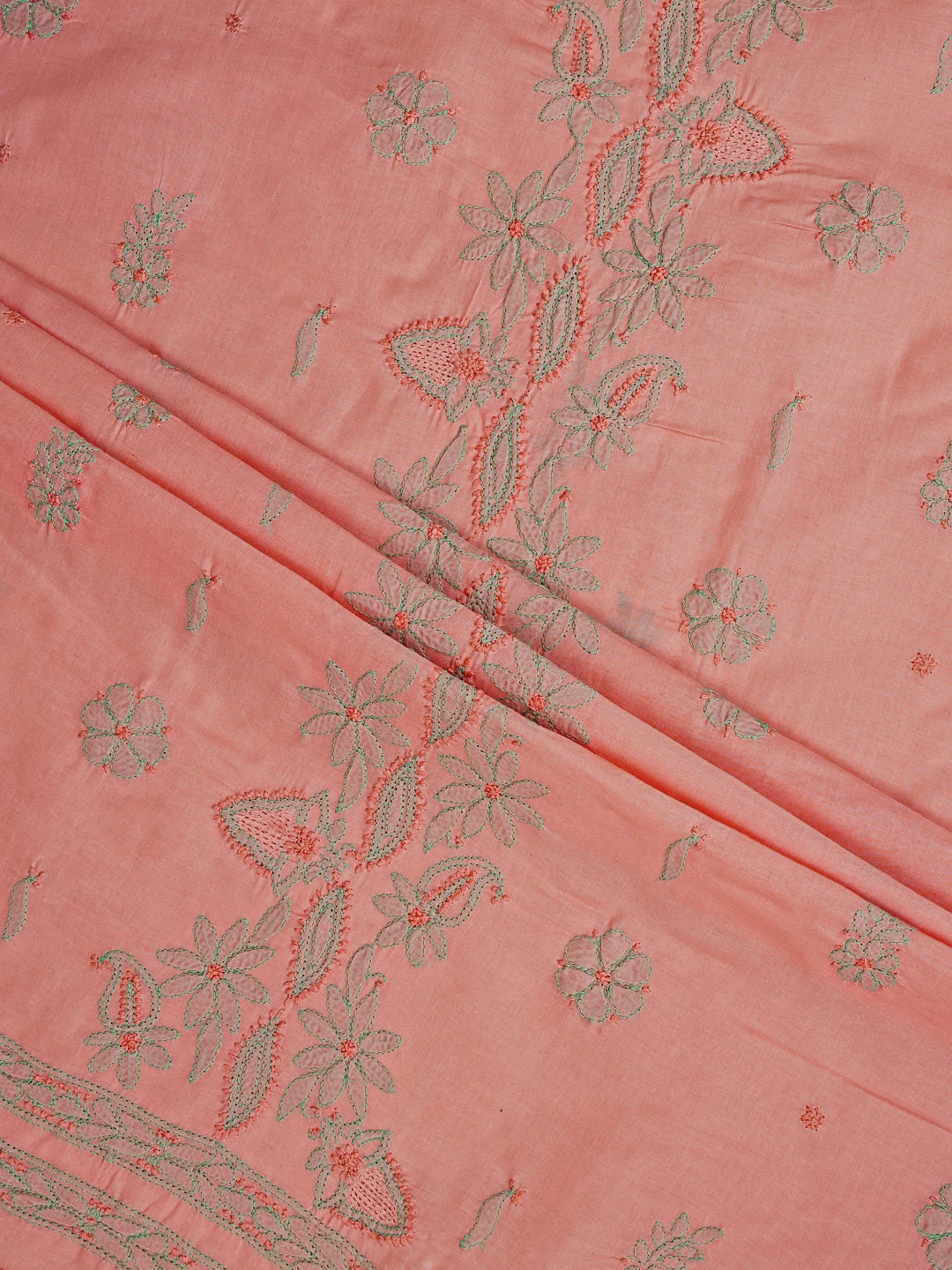 Ada Hand Embroidered Peach Cotton Lucknowi Chikankari Unstitched Suit Set 01A821814