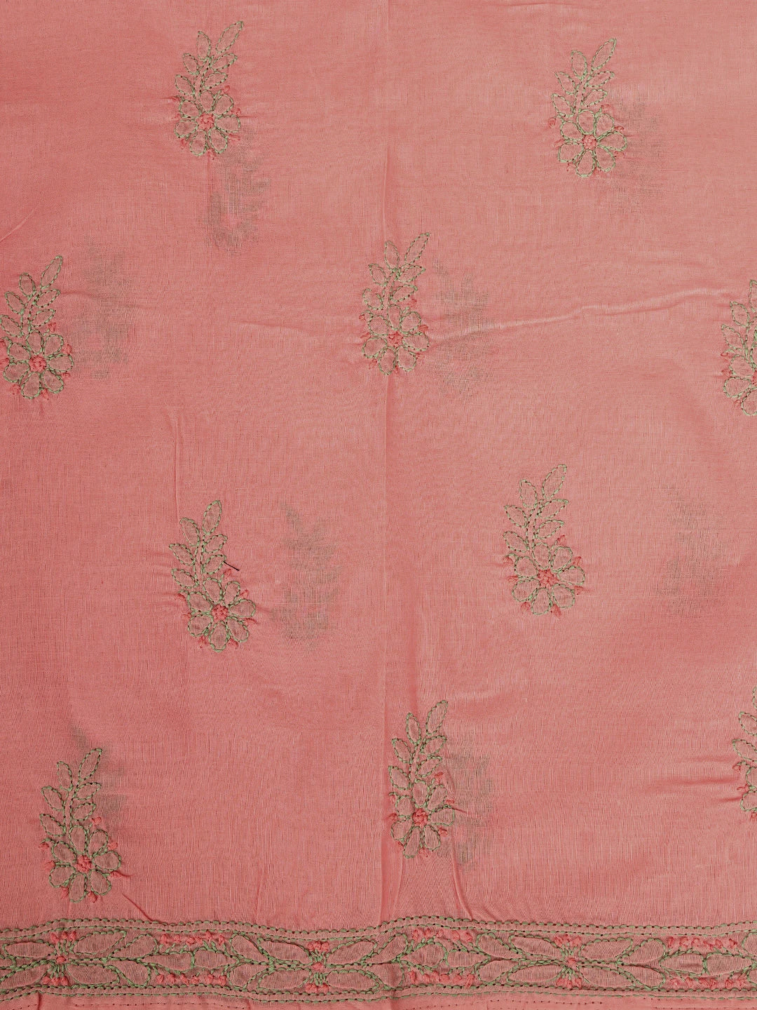 Ada Hand Embroidered Peach Cotton Lucknowi Chikankari Unstitched Suit Set 01A821814
