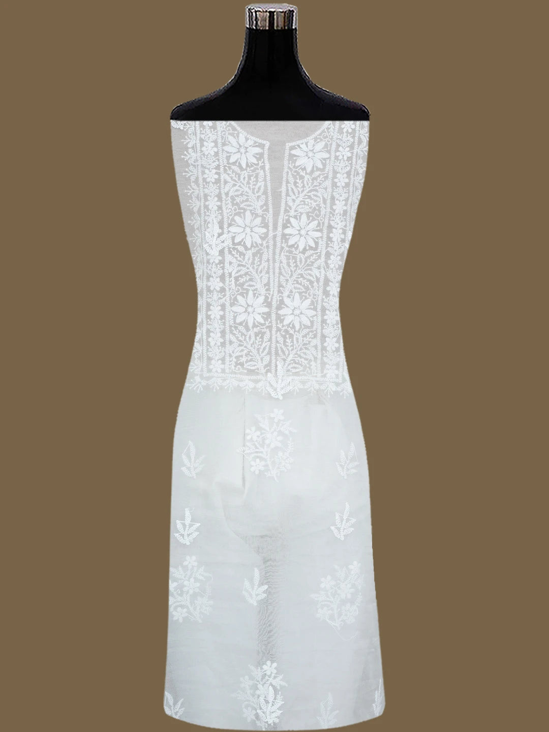 Ada Hand Embroidered White Organza Lucknowi Chikankari Unstitched Kurta Dupatta Set 01A705710