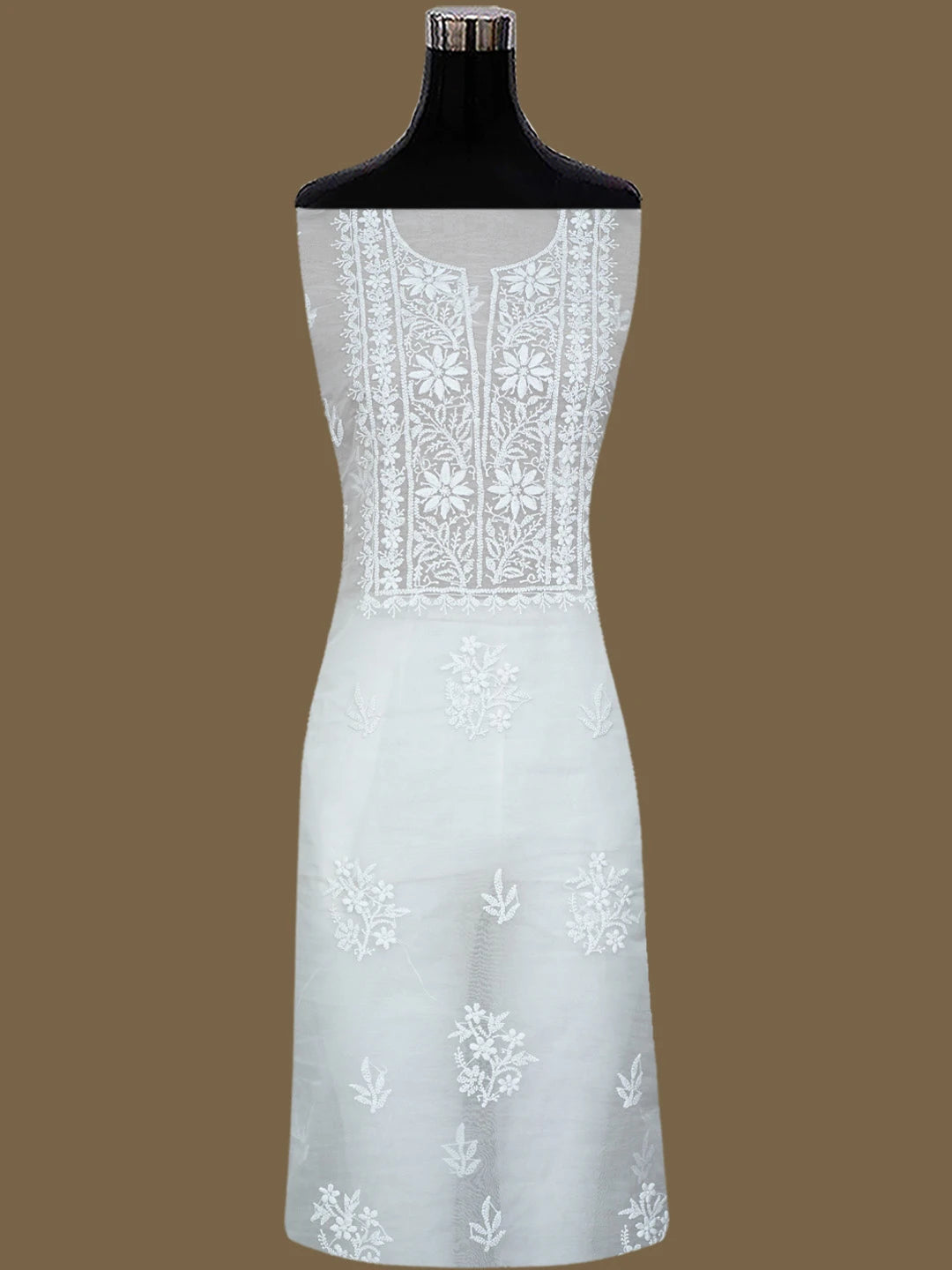 Ada Hand Embroidered White Organza Lucknowi Chikankari Unstitched Kurta Dupatta Set 01A705710
