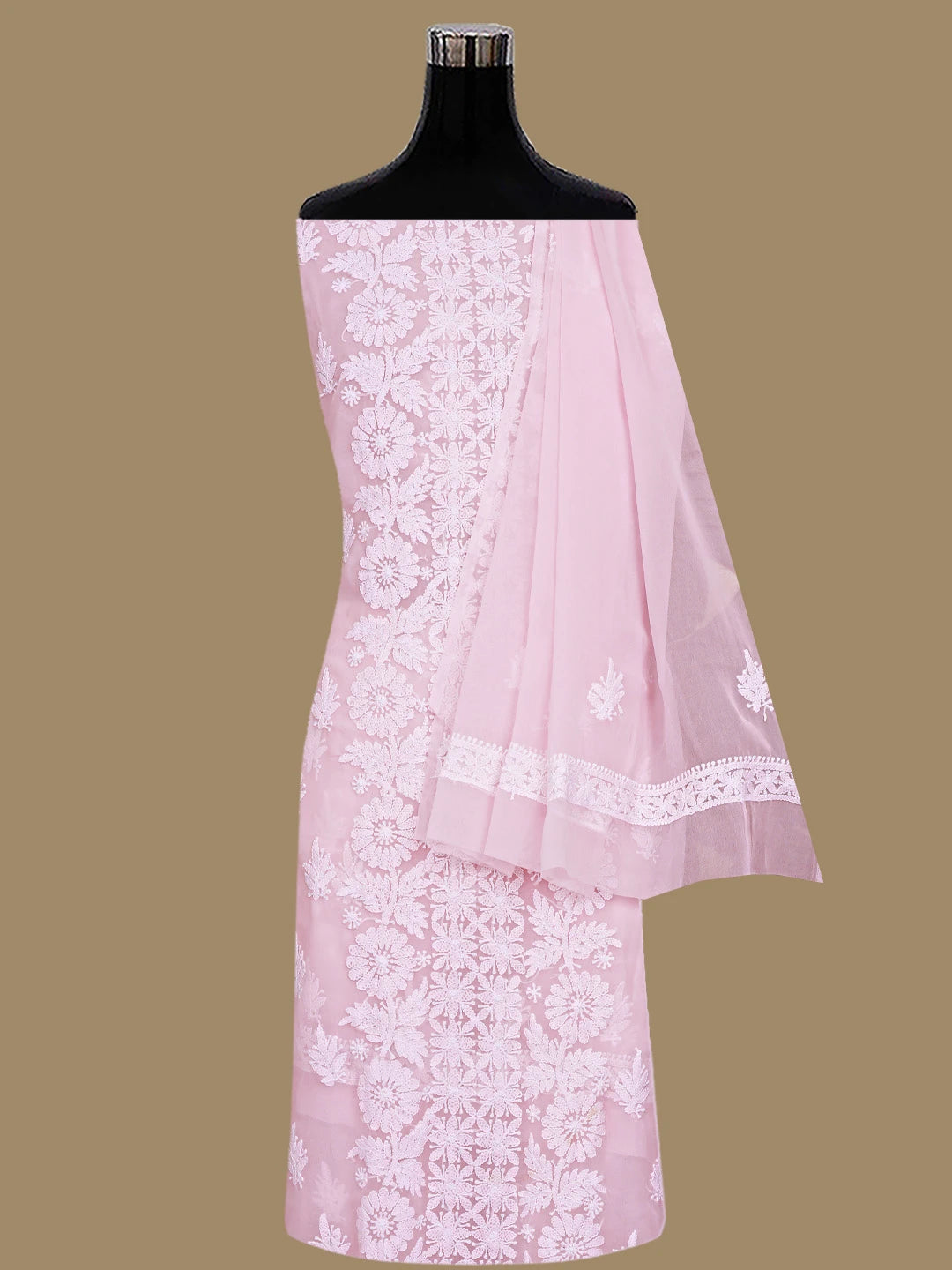 Ada Hand Embroidered Baby Pink Georgette Lucknowi Chikankari Unstitched Suit Piece 01A843417