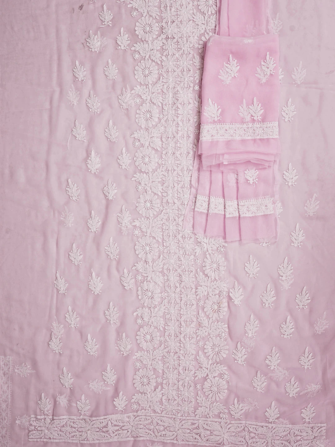 Ada Hand Embroidered Baby Pink Georgette Lucknowi Chikankari Unstitched Suit Piece 01A843417