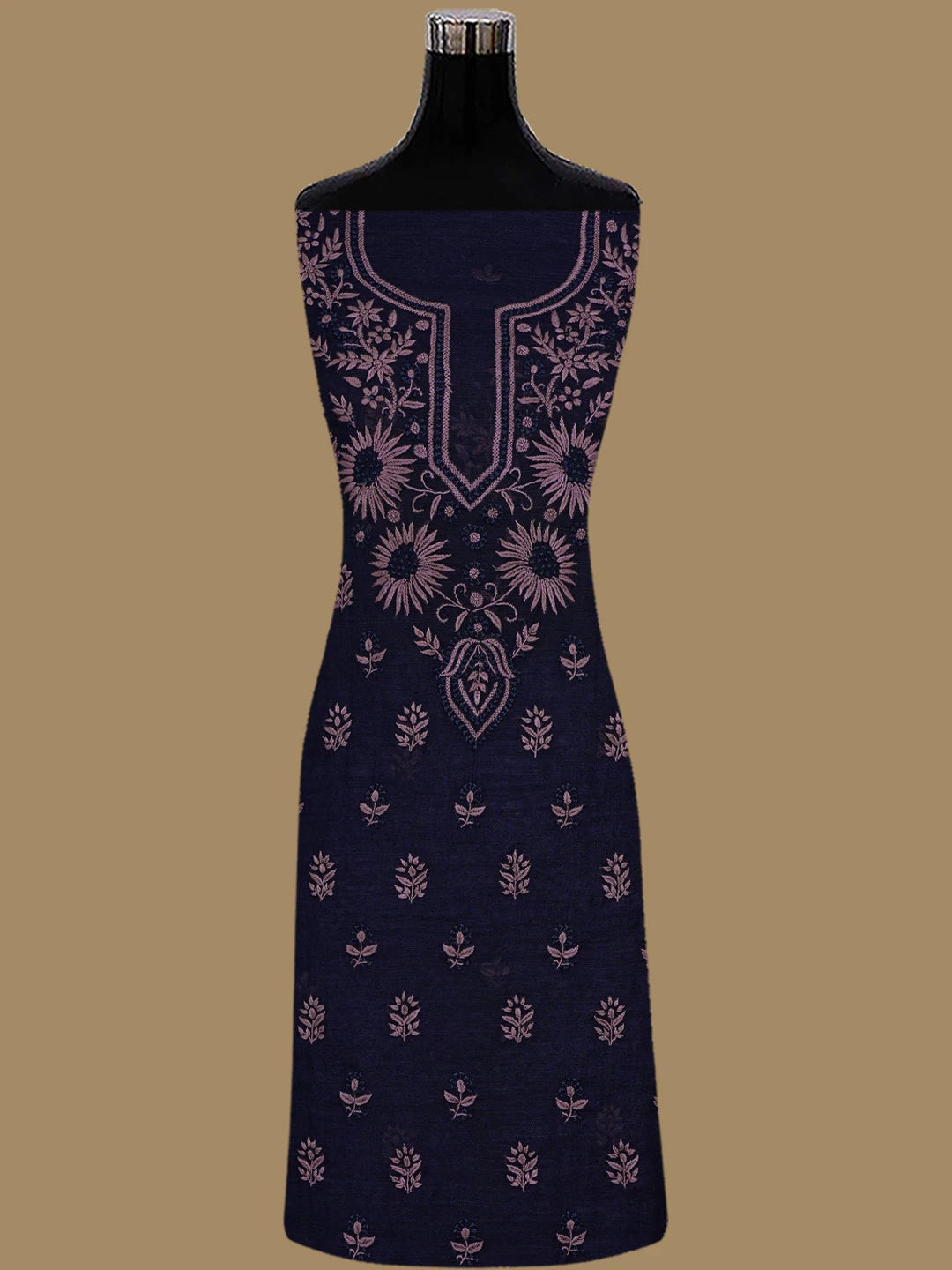 Ada Hand Embroidered Black Chanderi Lucknowi Chikankari Unstitched Kurta Dupatta Set 01A731844