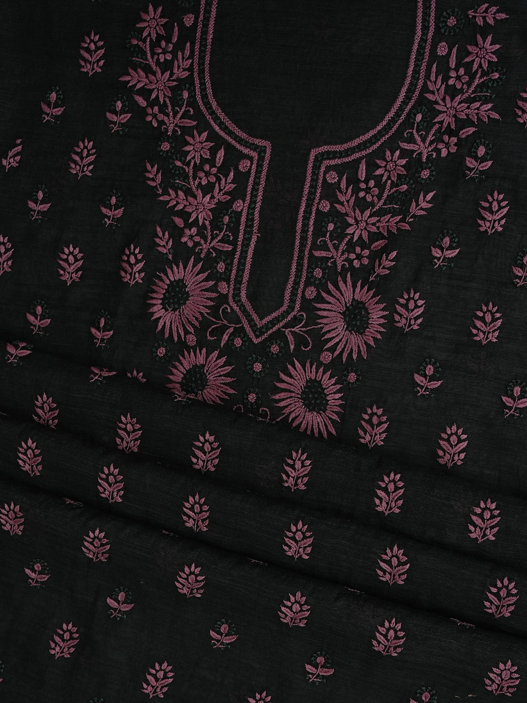 Ada Hand Embroidered Black Chanderi Lucknowi Chikankari Unstitched Kurta Dupatta Set 01A731844