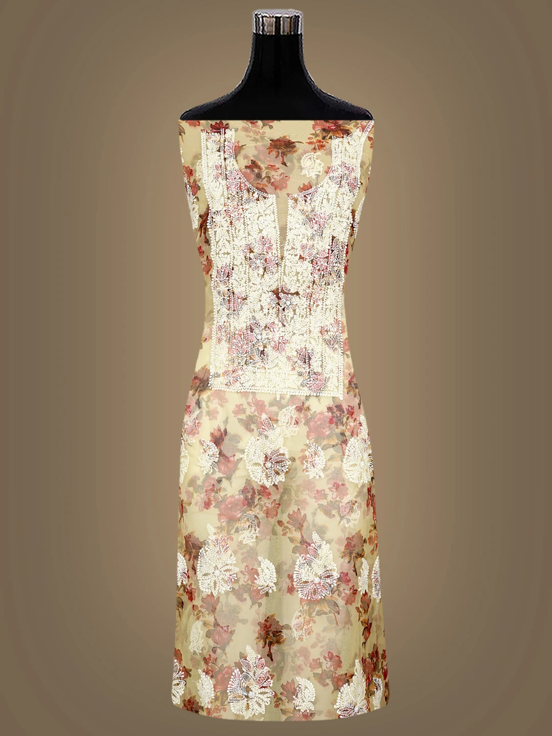 Ada Hand Embroidered Lemon Printed Organza Lucknowi Chikankari Unstitched Kurta Dupatta Set 01A740584