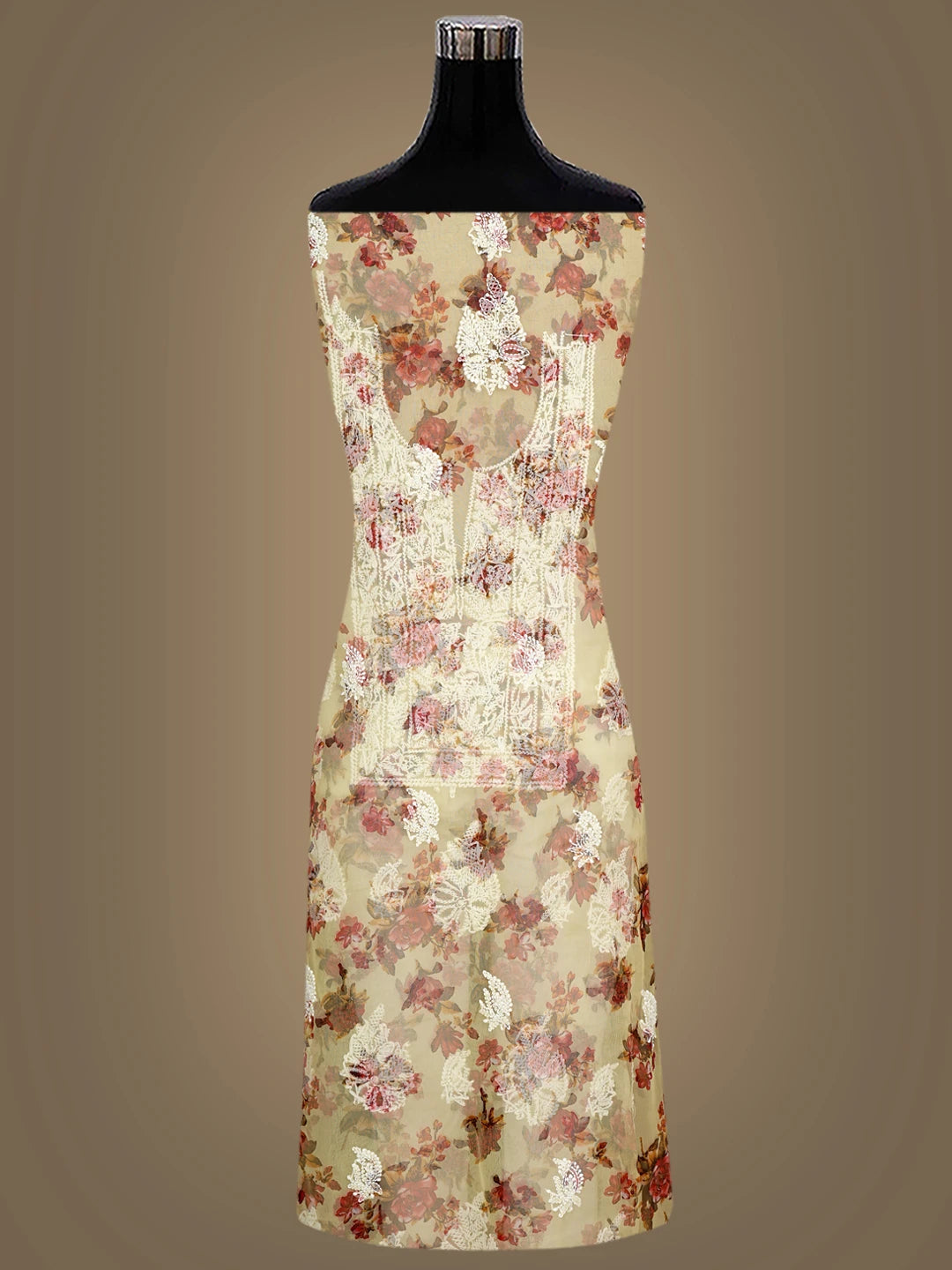 Ada Hand Embroidered Lemon Printed Organza Lucknowi Chikankari Unstitched Kurta Dupatta Set 01A740584