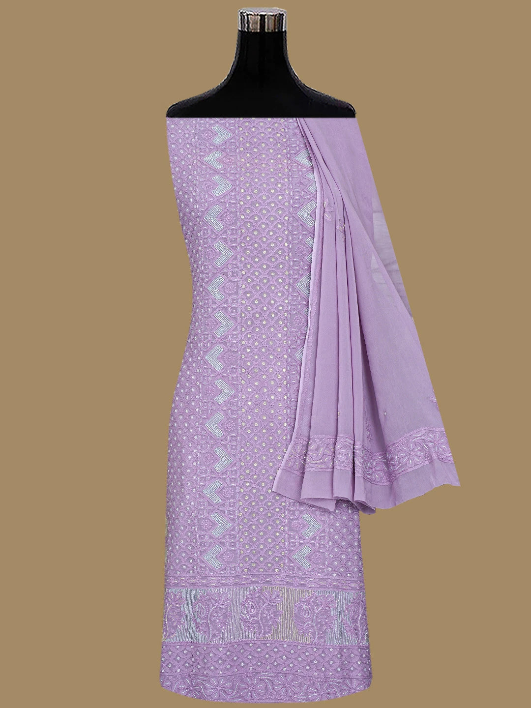 Ada Hand Embroidered Mauve Viscose Georgette Lucknowi Chikankari Unstitched Kurta Dupatta Set With Cutdana Work 01A815291