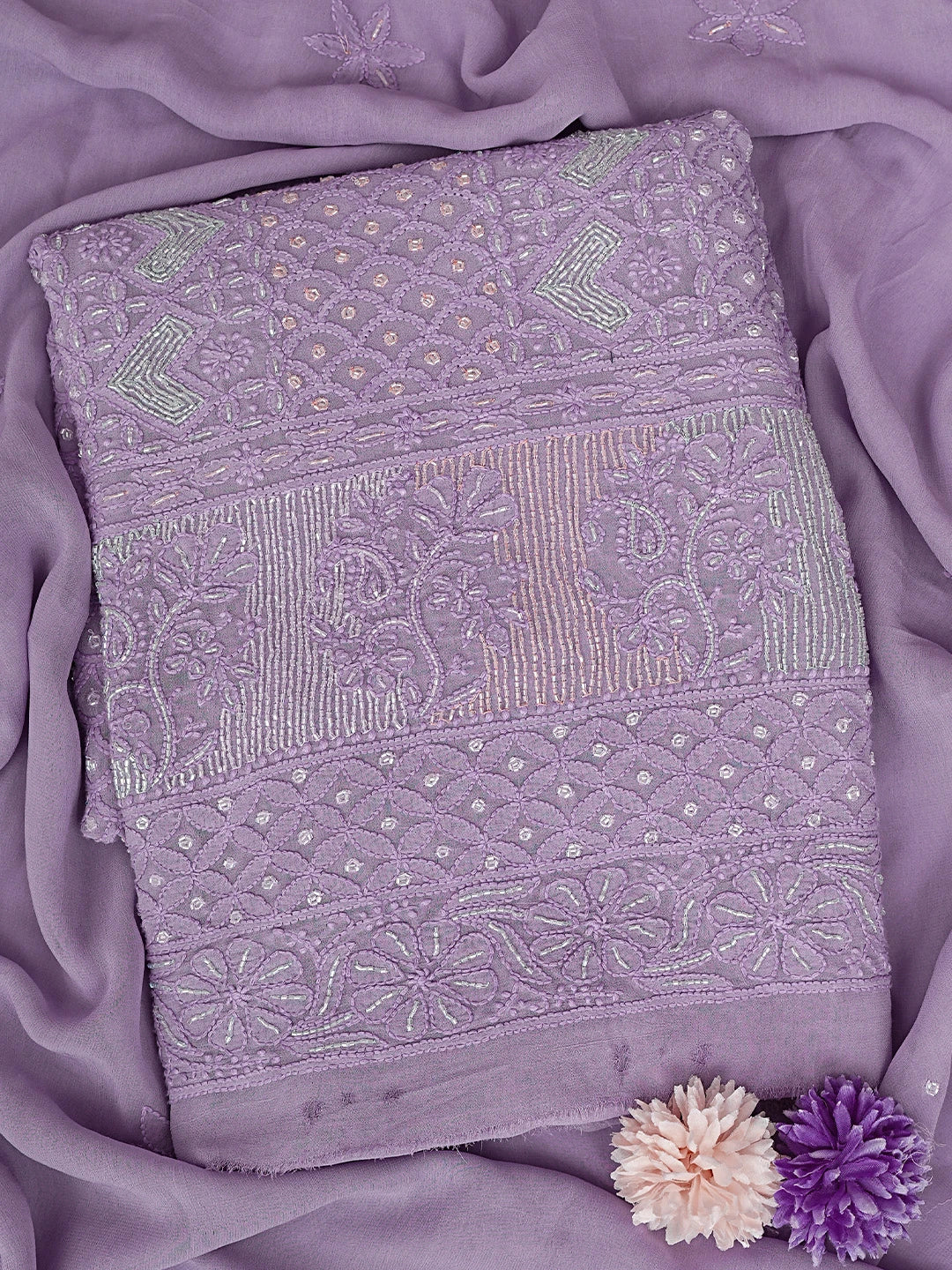 Ada Hand Embroidered Mauve Viscose Georgette Lucknowi Chikankari Unstitched Kurta Dupatta Set With Cutdana Work 01A815291