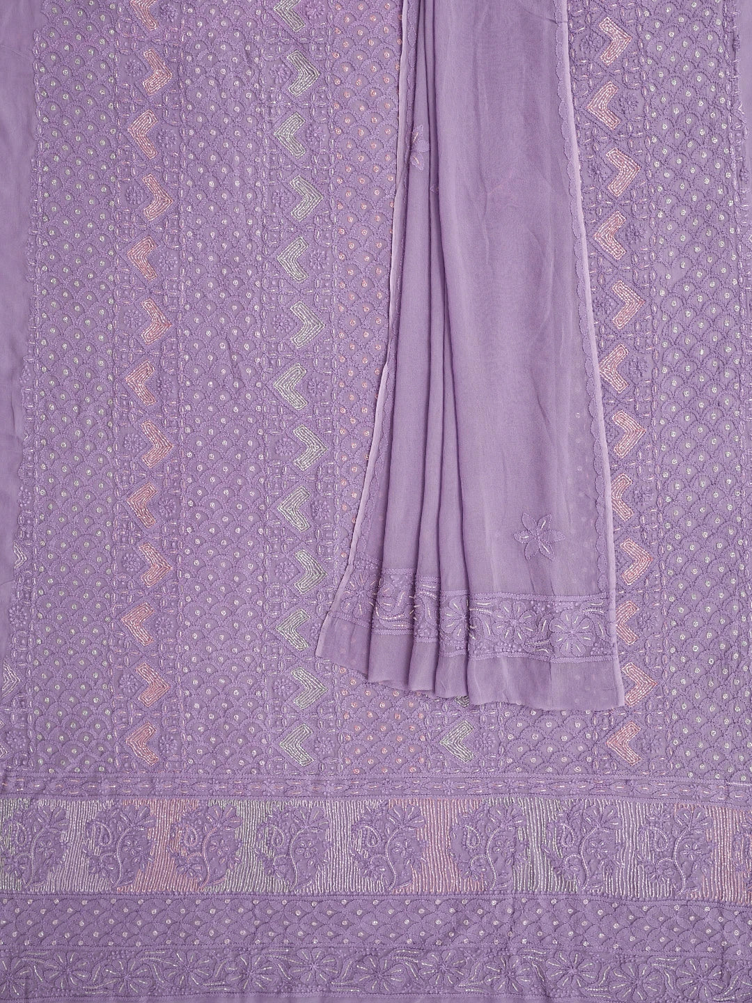 Ada Hand Embroidered Mauve Viscose Georgette Lucknowi Chikankari Unstitched Kurta Dupatta Set With Cutdana Work 01A815291
