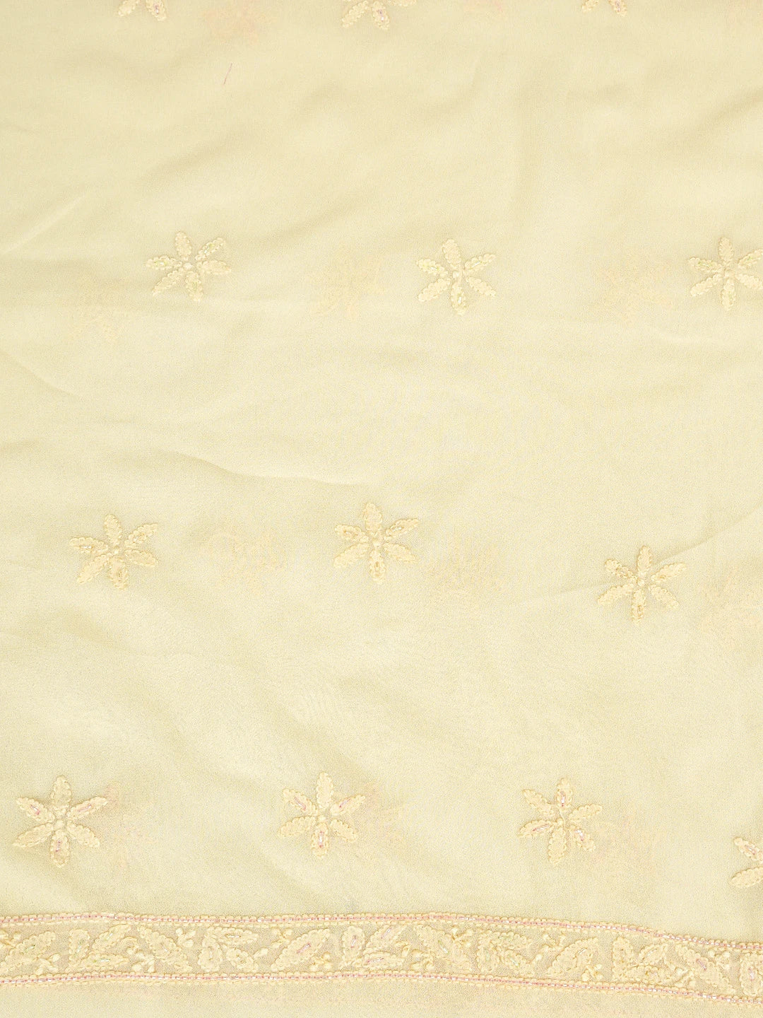 Ada Hand Embroidered Beige Viscose Georgette Lucknowi Chikankari Unstitched Kurta Dupatta Set With Cutdana Work 01A807100